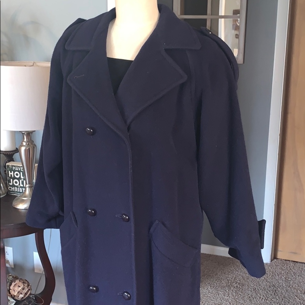 Navy blue double breasted wool coat - Picture 2 of 8